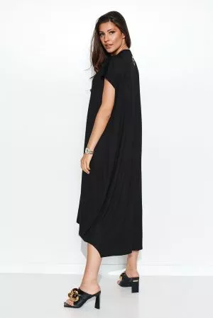 Rochie lungă asimetrică neagră oversize NU387 - rochii de zi