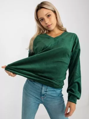 Bluza dama cu maneca lunga din catifea verde - bluze
