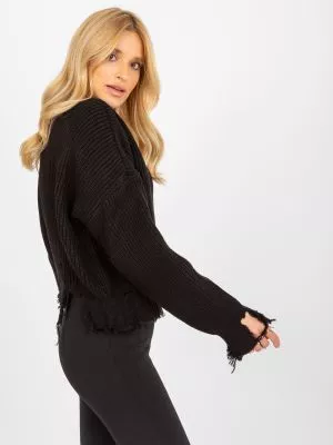 Pulover dama asimetric negru - pulovere