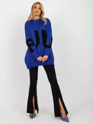 Pulover dama supradimensionata albastru - pulovere