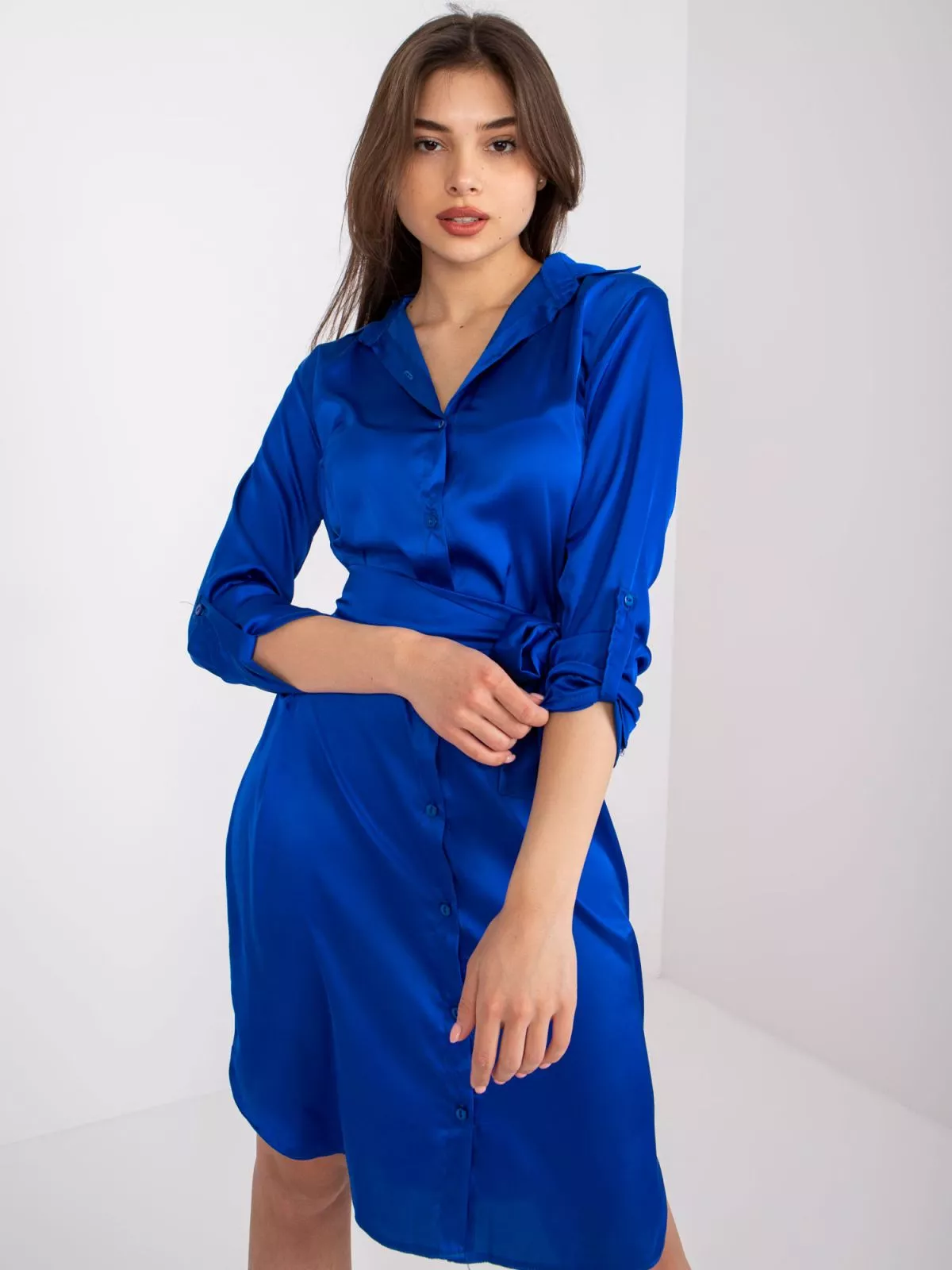 Rochie tip camasa albastru - rochii de zi