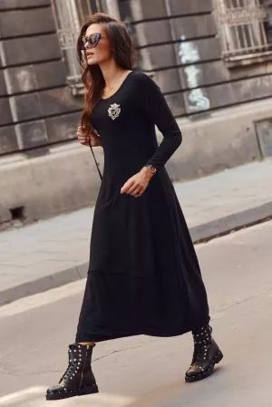 Rochie maxi din vascoza cu aplicatie neagra NU319 - rochii de zi