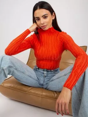 Pulover dama cu guler portocaliu - pulovere
