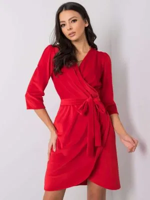Rochie de zi casual din catifea rosu - rochii de zi