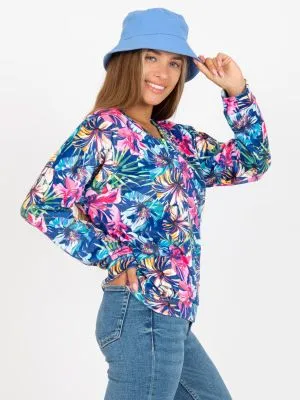Bluza dama cu imprimeu din catifea albastru - bluze