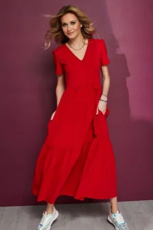 Rochie de zi maxi  rosu - rochii de zi