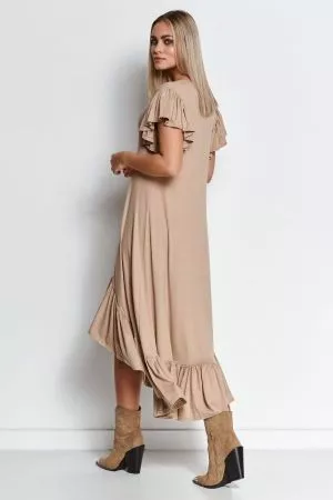 Luna spaniola rochie asimetrica bej M672 - rochii de zi