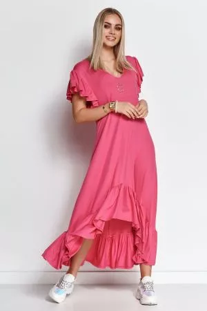 Rochie de zi asimetrica  pink - rochii de zi