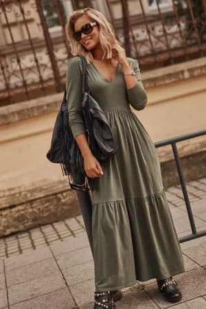 Rochie de zi maxi  verde - rochii de zi