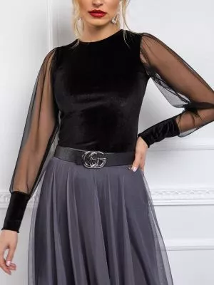 Bluza dama eleganta din catifea negru - bluze